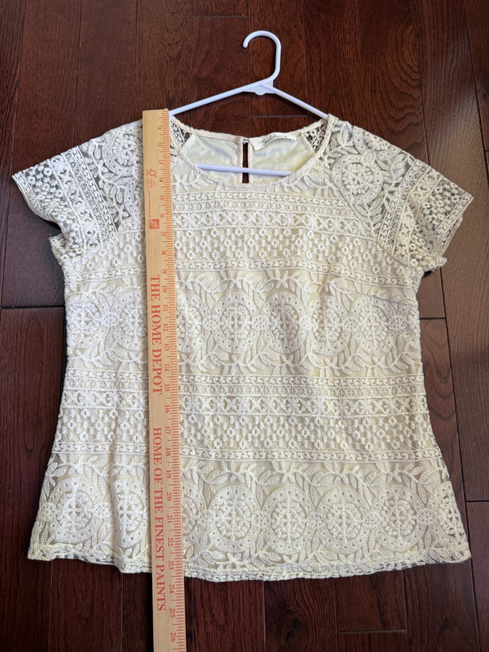Solitaire Ivory Embroidered Lace Short Sleeve Blouse Women’s Large - Picture 5 of 6